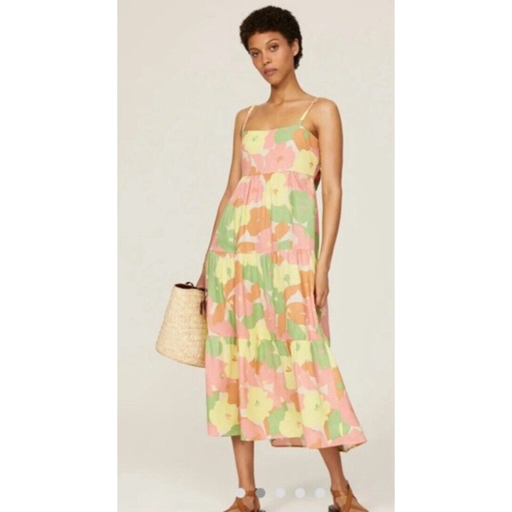 Sanctuary Maxi Dress Women Get Away Multicolor Floral Linen Blend Vacay Sz M